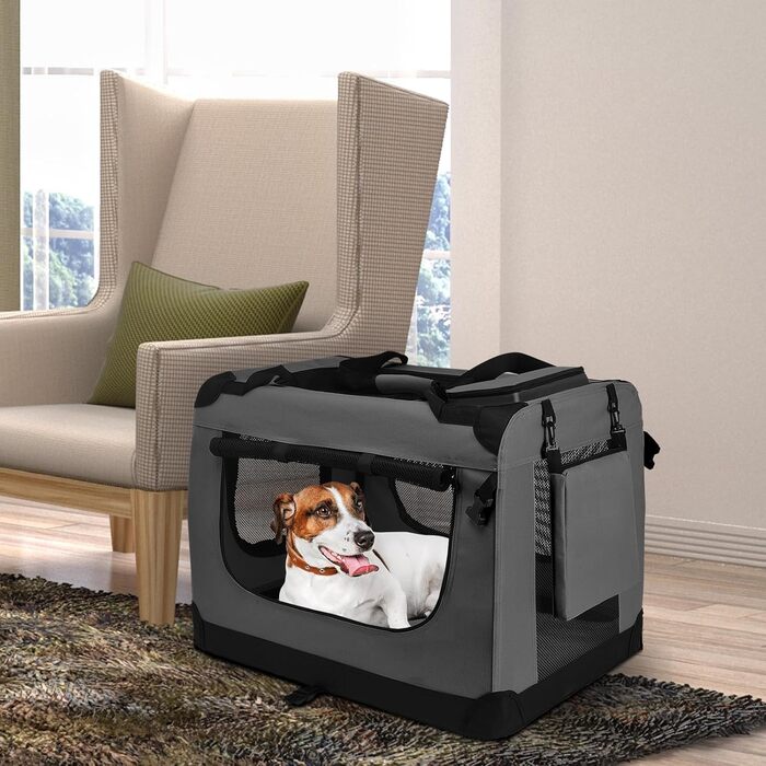 Транспортна переноска для собак PISPET - складана переноска з м'якою підкладкою, зручне собаче ліжко (80x55x55 см), антрацит-сірий