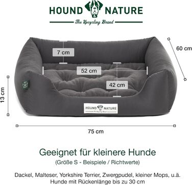 Ортопедичне екологічне ліжко для собак HOUND & NATURE Zürich S, сіре, 75x60 см, для малих порід, м'яке, двостороннє, флісове, знімний чохол, що переться