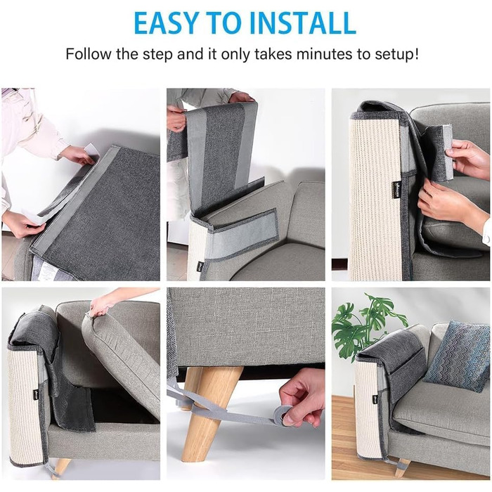 Захист для дивану від котів NATUYA - М'який мовшеневий захист меблів для котів, легко знімається, сірий колір, для правої сторони