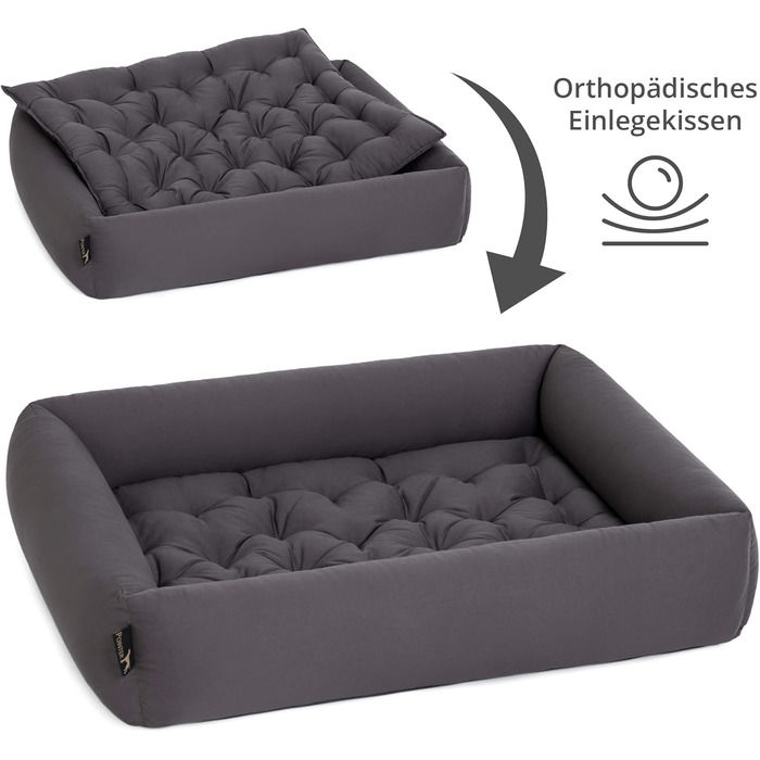 Ортопедичне ліжко для собак середніх порід - ліжко з знімним матрацом, прання до 95°C, сушка в сушильній машині, стійке до подряпин та укусів, Made in Germany (L - 80x70 см, Антрацит)