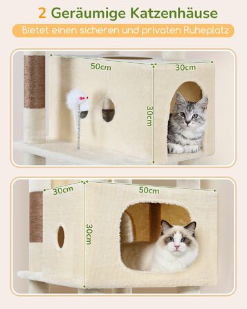 Комплекс для котів Globlazer Kratzbaum Beige XXL (204 см) для великих котів: будиночок, платформа, гамак, іграшки