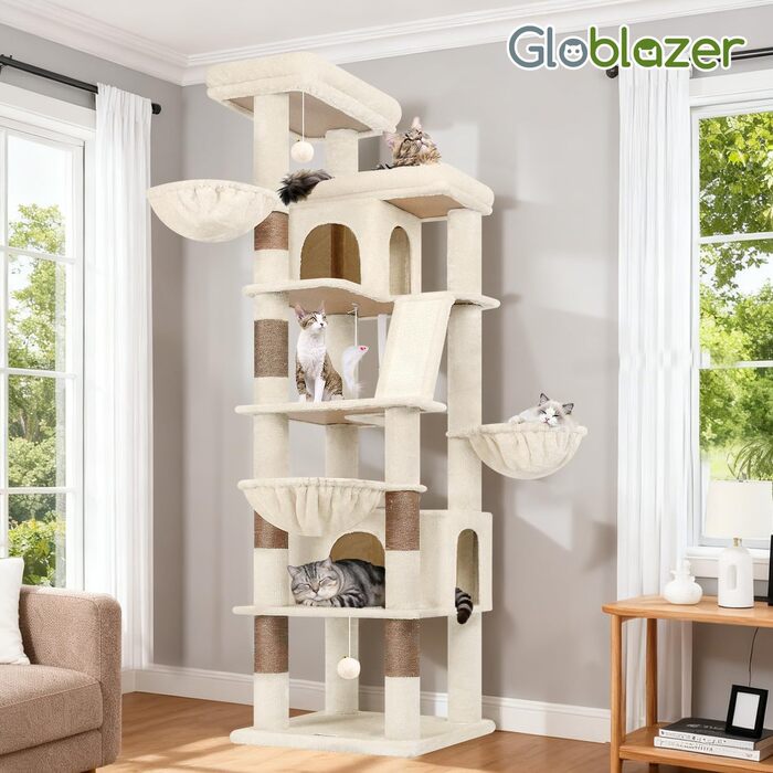 Комплекс для котів Globlazer Beige XXL 204 см з платформами, будиночками та іграшками для великих котів