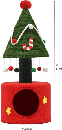 YITAHOME Котячий дряпак-тур для дому, 81,3 см, з котячим будиночком, плюшевим підвісним м'ячиком, новорічний дизайн