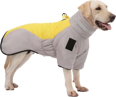 Водонепроникний дощовик для собак середніх та великих порід від ALLSOPETS, тепла зимова куртка з світловідбиваючими смугами, вбудованим повідком, захист від вітру для холодної погоди (Яскраво-жовтий, 2XL)