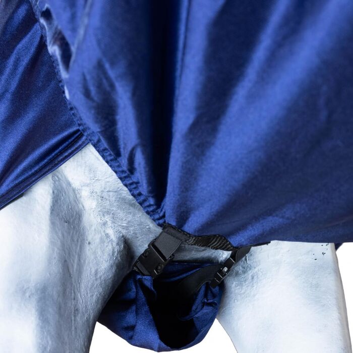 Екземерна ковдра для коней з нашолобником та захистом живота – ковдра від комах з дрібною сіткою, подвійний фронтальний замок та підв'язки для ніг – ковдра для коней для активного відпочинку у нічному блакитному кольорі – 125 см, нічний блакитний 125 см