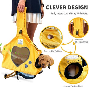 PETCUTE Сумка-переноска для собак і цуценят, жовта, регульована, дихаюча, для прогулянок та активностей на відкритому повітрі
