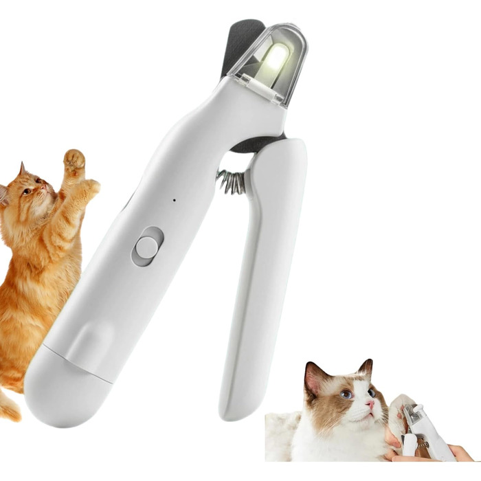 Ножиці для собак та котів з підсвічуванням, безпечні, з вбудованим точилом (білі)