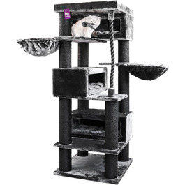 Дряпка для великих котів Petrebels Turnpike XXL 200 см, чорна, стовпи Ø15 см, Maine Coon, 76x76 см