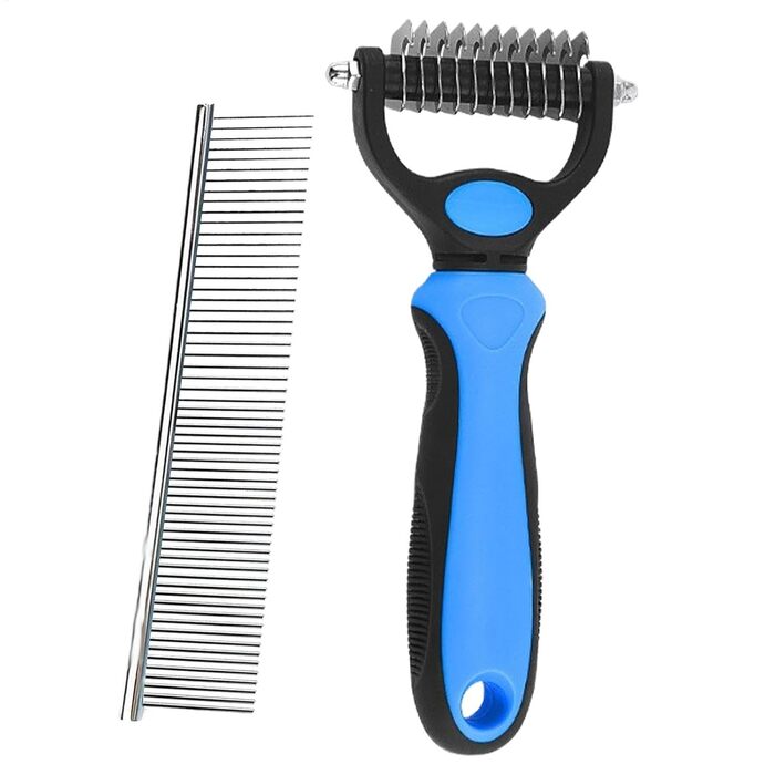 Бурштук для видалення ковтунів у котів, гребінець для собак, двосторонній гребінець для котів під час линьки | Догляд за домашніми тваринами, щільна, пряма щітка, двостороння, сталевий гребінець для довгошерстих котів