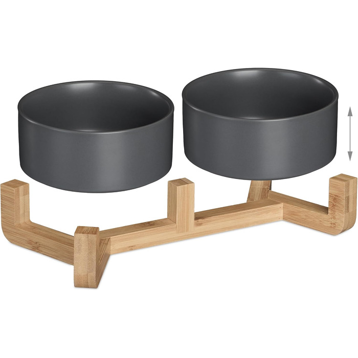 Миска для собак Relaxdays, кераміка, 850 мл, корм та вода, бамбуковий каркас, білий колір, 9 x 32 x 17 см