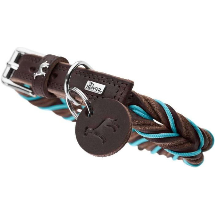 Нашийник HUNTER Solid Education Cord, 50 см, темно-коричневий/бірюзовий, нейлоновий