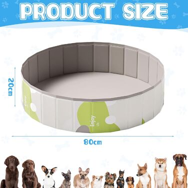 Дитячий басейн для собак та дітей, складний, з товстого ПВХ, антиковзкий, для балкона, саду, великих собак, кошенят, цуценят (A1-80*20)