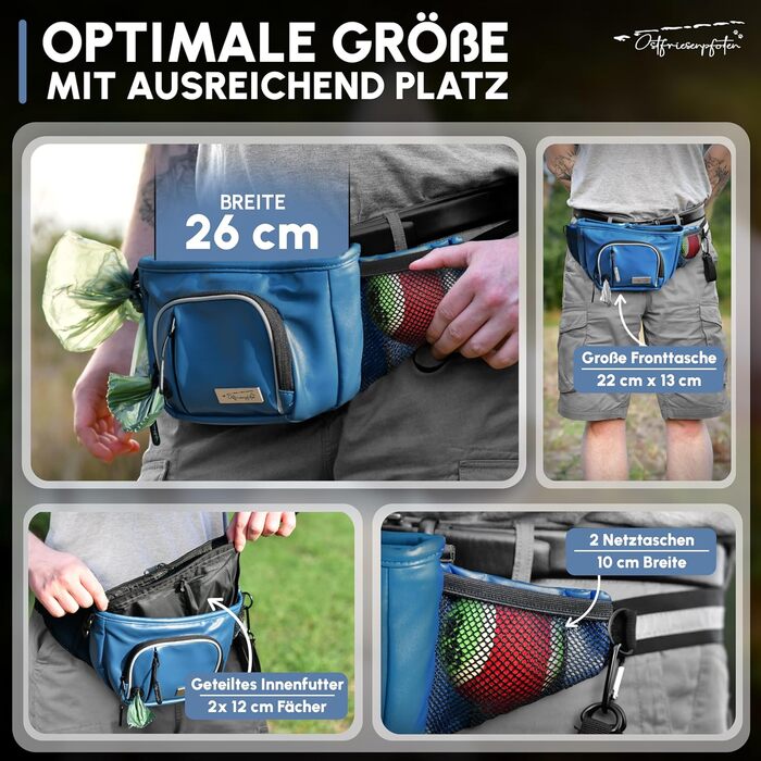 Сумка для ласощів для собак 'Talea' з штучної шкіри, темно-синя - Легкий доступ завдяки магнітному закриттю, знімний внутрішній кишеню, для аксесуарів для собак