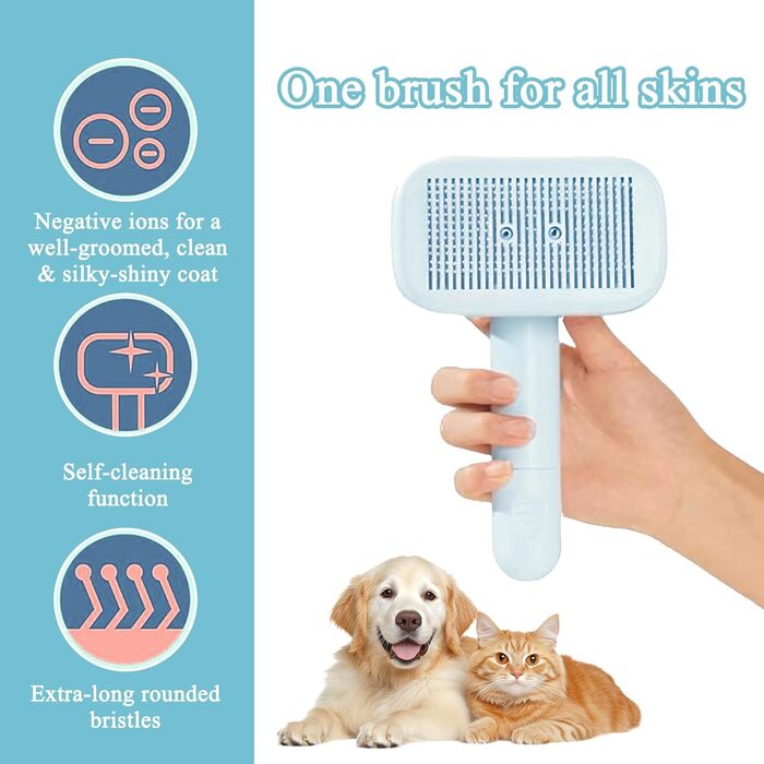 Іонна щітка для тварин Piddy Pet - професійна щітка з подвійним іонізатором, самоочисна щітка для собак та котів з короткою та довгою шерстю, розплутує шерсть
