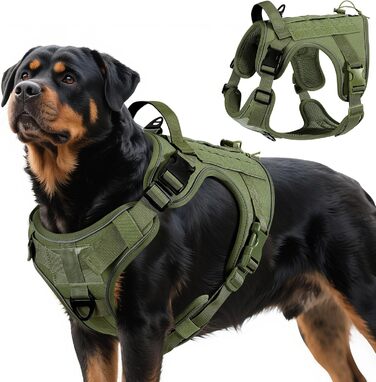 Тактичне обіднє нашийник для собак VavoPaw з MOLLE панеллю та світловідбиваючими смугами, армійного кольору, розмір L (45-80 кг, обхват грудей 23.6-41.7', шиї 15-27.5')