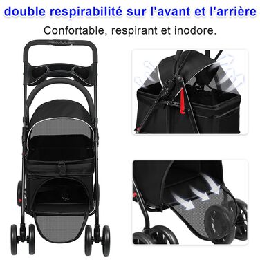 Дитяча коляска для собак та котів Homewell, складана, до 20 кг, з сумкою та підсклянником (Чорний)