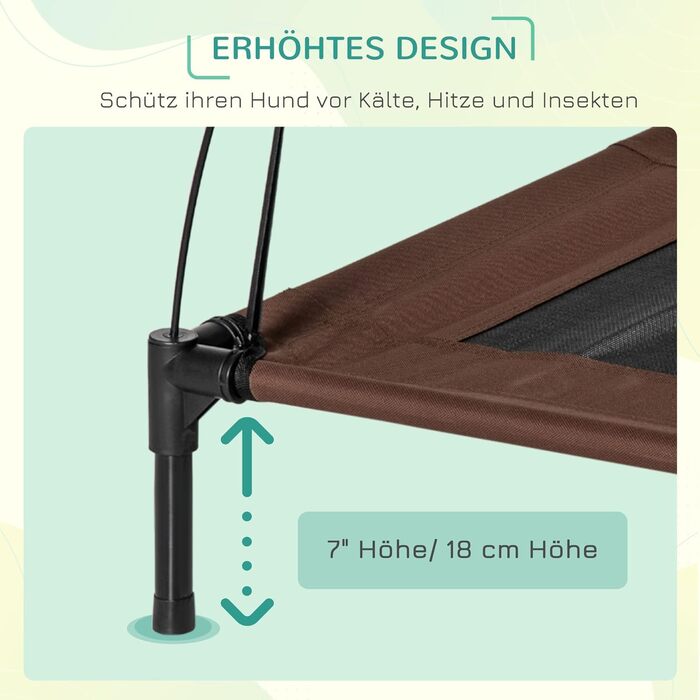 Підвищене собаче ліжко PawHut з балдахіном, лежанка для тварин, лежанка для собак Outdoor з дахом, дихаюча, з тканини Taft для кемпінгу, колір кава/чорний, розмір 76 x 61 x 73 см