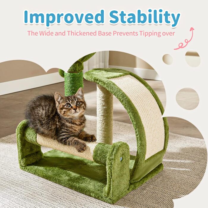 Дряпка для котів Made4Pets Кaktus, з натурального сизалю, зелена, іграшка для домашніх котів з підвісками, для кошенят та маленьких котів