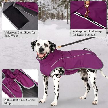 Теплий непромокальний зимовий флісовий одяг для собак - куртка-пуловер, відбиваючий, з блискавкою, для прогулянок, XL, фуксія