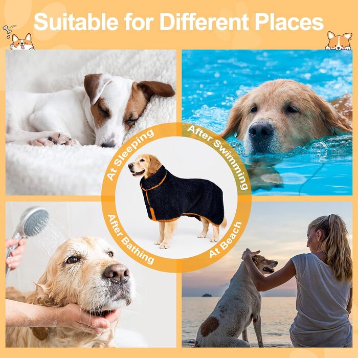 Рушник для собак Bienbee, чорний, XXL, швидковисихаючий, супер вбираючий