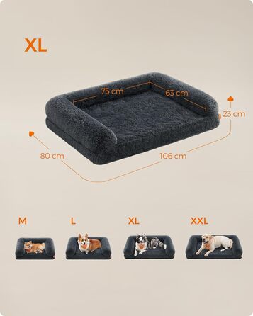 Ліжко для собак Feandrea FluffyHug XL, ортопедичний лежак із знімним та праним чохлом, нопінговий поролон, для середніх і великих порід, темно-сірий, 106x80x23 см