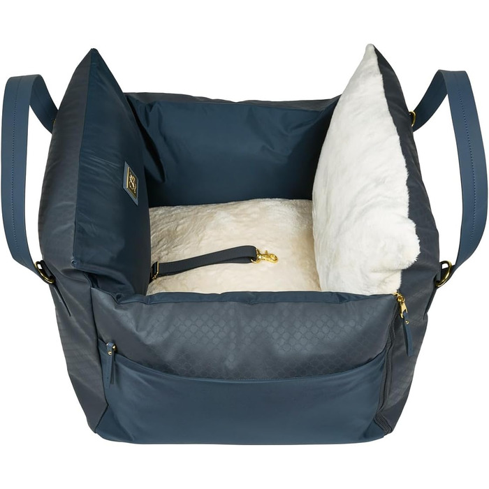 Еліанн | Дизайнерський автокрісло для собак | Навігатор, синій | Міцне | Дизайнерський бренд | Для собак маленьких та середніх порід | Підвищене автокрісло для собак