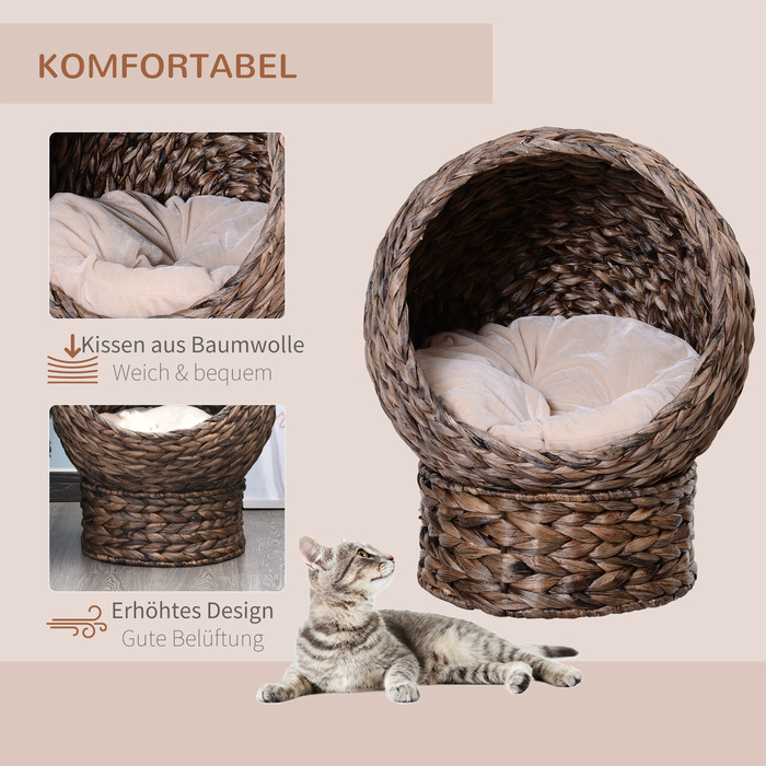 PawHut Rattan Cat Basket затишна котяча печера з водяного гіацинта темно-коричневого кольору 50x42x60см ідеально підходить для вітальні