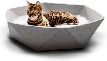 Ліжко для котів CanadianCat Zoey з фетру, світло-сіре, кругле котяче гніздо 65x65x16 см