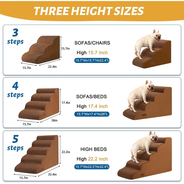 Сходинка для собак та котів на 4 сходинки, коричнева, 40 см. Стабільна, з антиковзким покриттям.