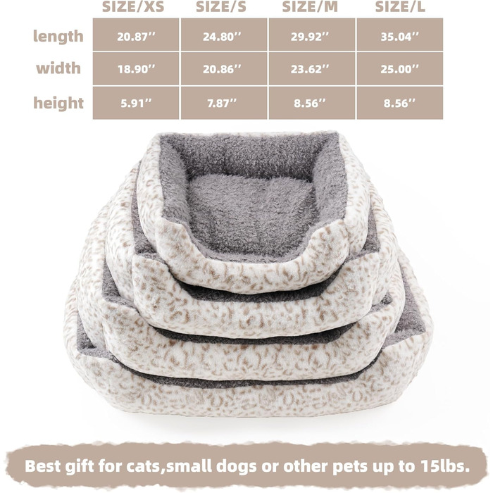 М'яке ліжко для собак Roypet з матрацом, антистресове, для цуценят, собак та котів, прямокутне, сіре, розмір S, з принтом леопарда, миється