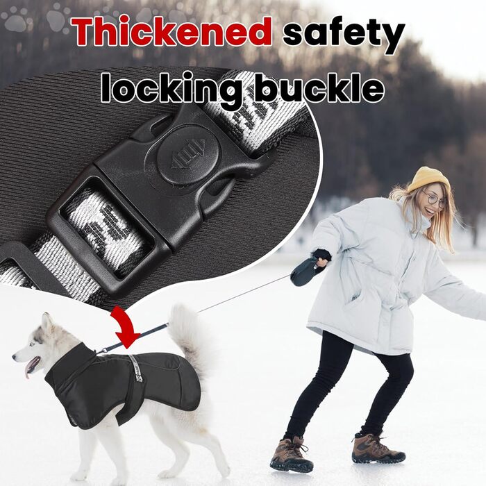 Тепла куртка для собак на зиму, чорна, з відбиваючими смужками, 3XL