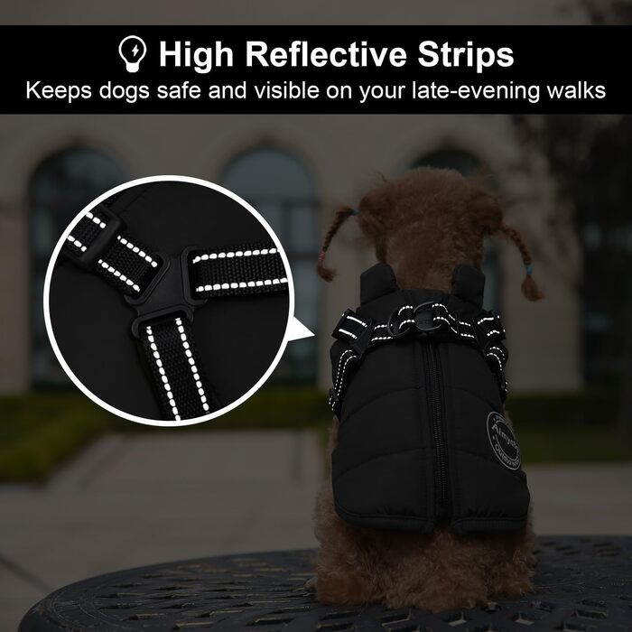 Зимовий одяг для собак, тепла куртка з нагрудником, вітронепроникна жилетка з підкладкою з флісу для маленьких собак (Чорний, M)