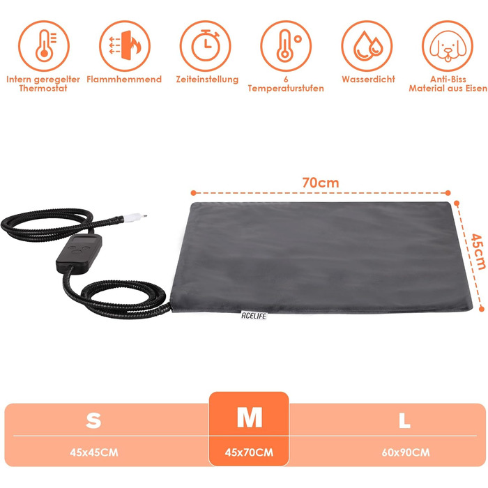 Кімомат для котів та собак Hautier: нагрівальний килимок з регулюванням температури та таймером, 45x45 см