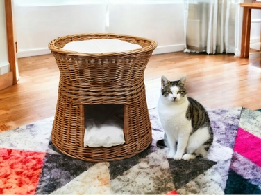 Плетений будинок-ліжечко з лози з подушками кольору екру