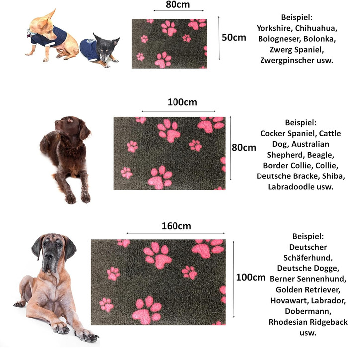 Килимок для собак Elropet Vetbed з матеріалу Vetbed, преміум-якість, 22 мм, для малих та великих собак, лежанка для собак S/M/L (M 100x80 см, темно-сірий + рожева лапка)