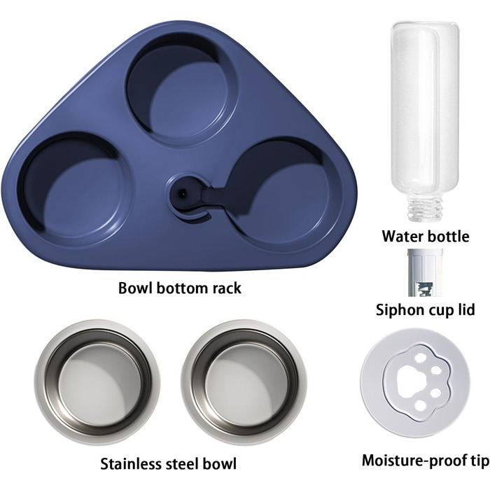Миска для кота з нержавіючої сталі 3-в-1 з автоматичним дозатором води, подвійна миска для котів та собак маленьких та середніх порід (Блакитна)