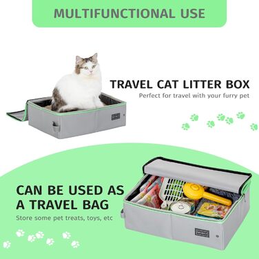 Портативний туалет для котів Petsfit - складаний, легкий, для подорожей (40x30x12 см, сірий & зелений)