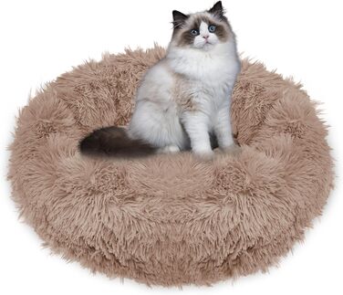Кругле ліжко для собак Springos з антиковзною основою, м'яке та комфортне (40 см, світло-коричневе)
