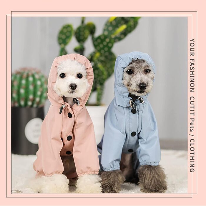 Водонепроникний дощовик для собак з капюшоном, для цуценят та собак середніх розмірів, з відбиваючими смугами, легкий дощовик (S, Синій/Рожевий)