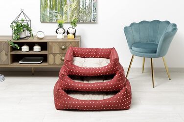 Кругле ліжко для собак Baroni Home з м'яким матрацом, 70x85 см, червоно-білі сердечка