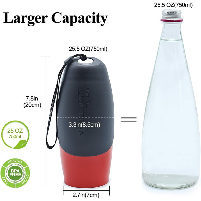 Фляга для води для собак VIVAGLORY Pawhike, 750 мл, нержавіюча сталь, портативна