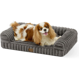Ортопедичне собаче ліжко з штучного хутра, зручне диван для середніх собак, 76x50x15 см, дизайн з корду, знімний та пральний чохол, безпечне, водовідштовхувальне та нековзне, сірий колір