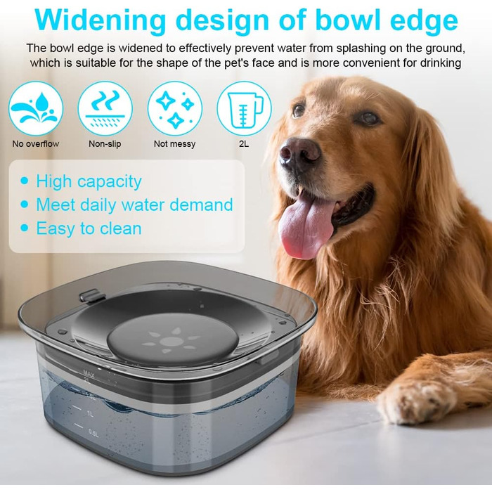 Миска для води для собак, 2 л, повільна годівниця, миска-повільна годівниця, чорна, без розбризкування, для подорожей