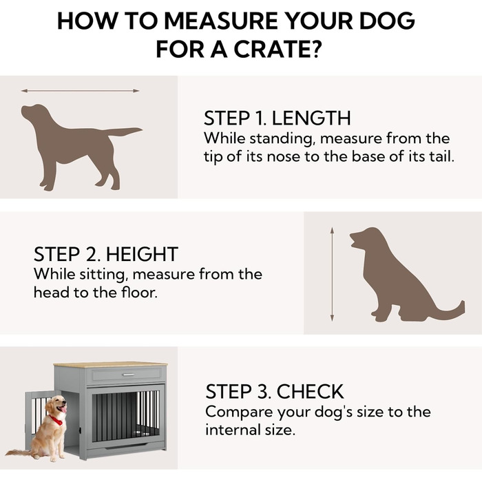 DAWNYIELD Клітка для собак, меблі, дерев'яна з відкидною дверцятами та шухлядою, стиль меблів, внутрішній вольєр для собак, стіл з поворотним миском на 360°, білий колір, біла розсувна дверцята (сіра розсувна дверцята)