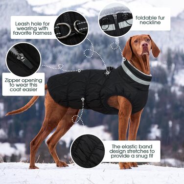 Куртка для собак Kuoser, тепла зимова водонепроникна куртка для великих собак, чорна (3XL)