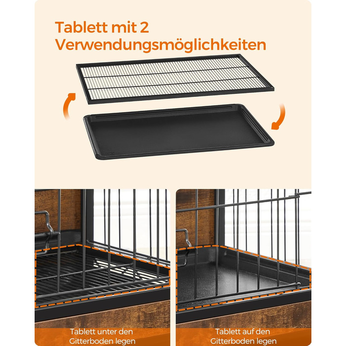 Клітка для собак Feandrea з журнальним столиком, вінтажний коричневий, 112 x 75 x 82 см, до 36 кг