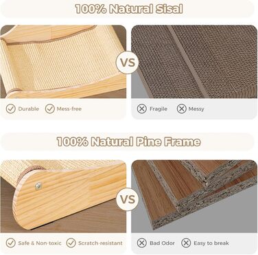 Кігтеточка Avont з сизалю та дерева, лежанка для котів, м'які когтешлі для сну