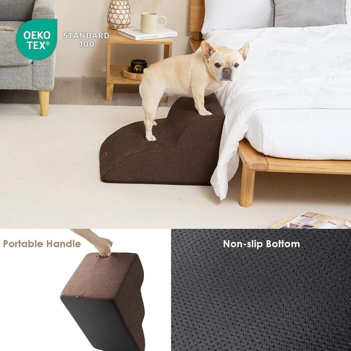 Сходинки для собак EHEYCIGA – 50 см, для маленьких собак, на диван/ліжко, з високощільним губчастим матеріалом, знімний та миючий чохол, протиковзне покриття, 4 сходинки, сірий колір (40 x 50 x 30 см, коричневий)