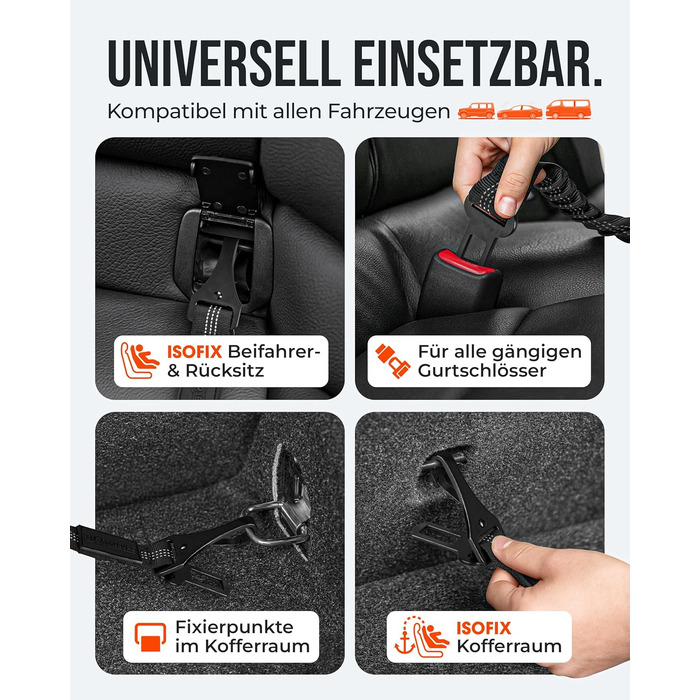 Автогурт для собак 'Argo' – регульований безпечний ремінь з амортизацією та ISOFIX, підходить для всіх порід (Чорний, S, 35-45 см)