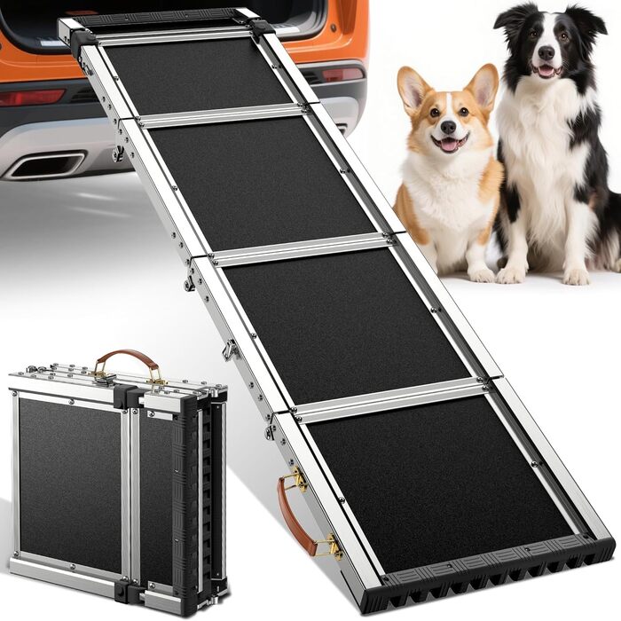 Рампа для собак у автомобіль, автоматичне складання, 170 см, чорна. Рампа для собак, вантажівок та SUV. Максимальне навантаження: 150 кг. Антиковзаюча поверхня.